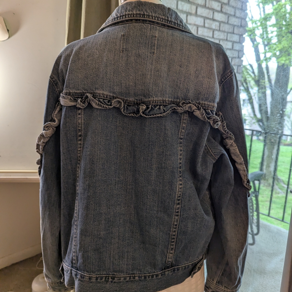 Blue Denim Jacket with Ruffle Detail - Picture 3 of 4